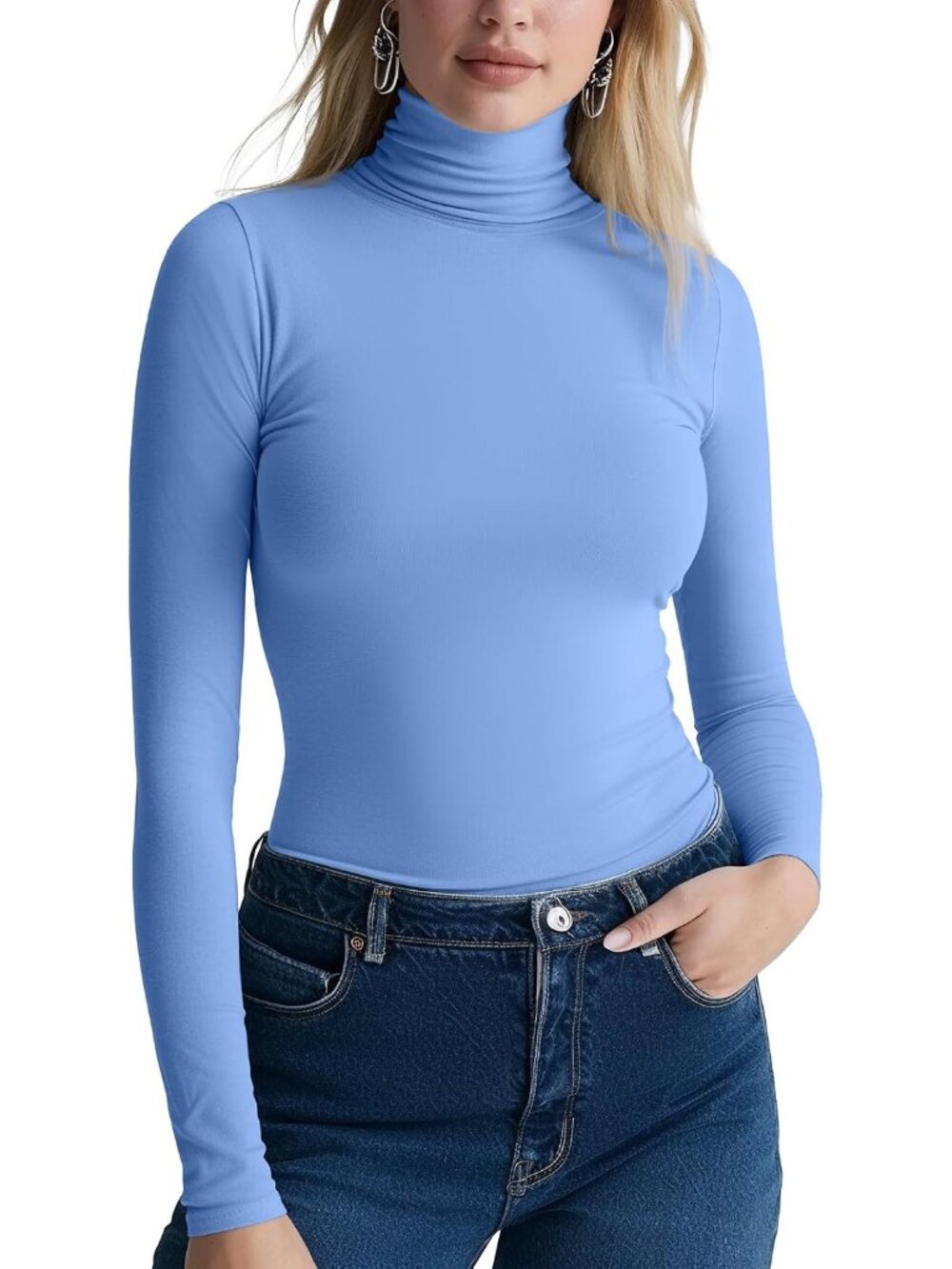 Long Sleeve Turtleneck Women/Short Sleeve Tops Fitted T-Shirt